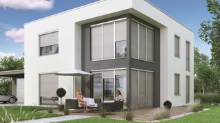 Textiler Sonnenschutz Modernes Haus mit textilem Sonnenschutz