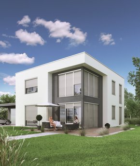 Modernes Haus mit textilem Sonnenschutz
